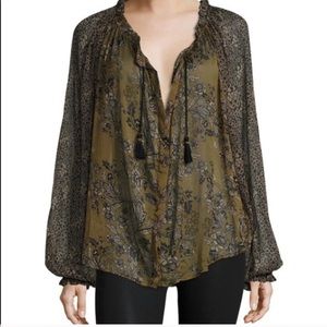 Free People Hendrix Sheer Floral Tassle Blouse